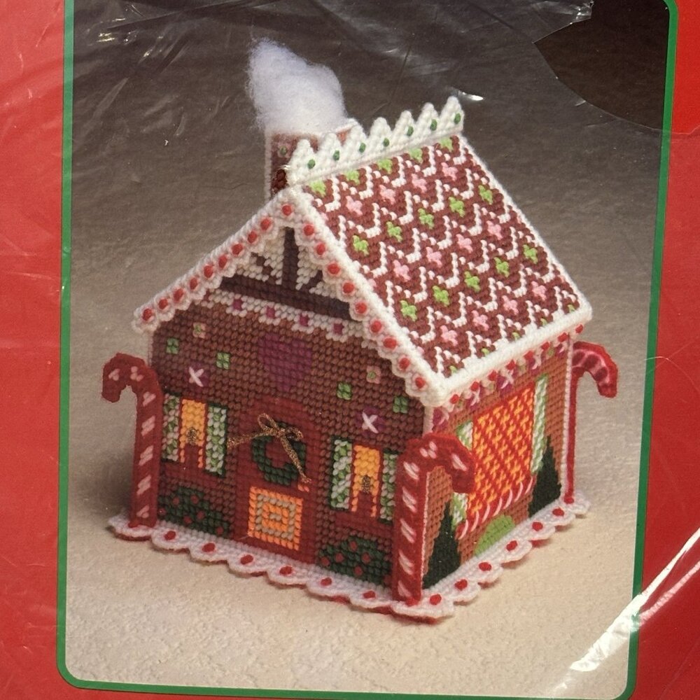 Vintage 90s Plastic Canvas Kit Christmas Gingerbread House Temptations #1231